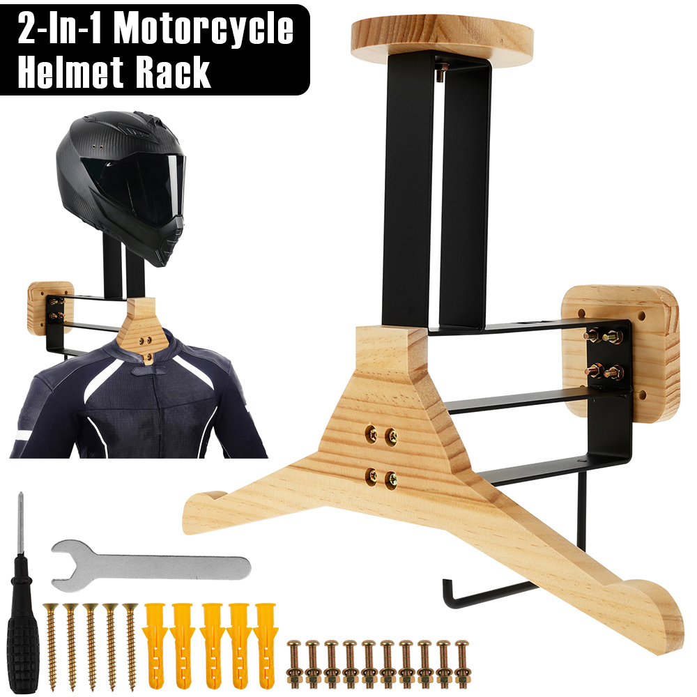 Motorcycle Gear Hanger - Motorcycle Helmet Rack Wooden Vest Helmet