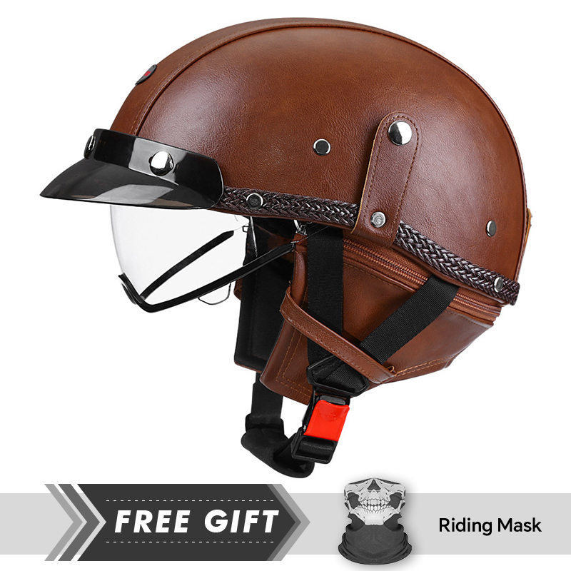 Motorcycle Gear Store - Motorcycle Half Helmet Leather ABS Shell