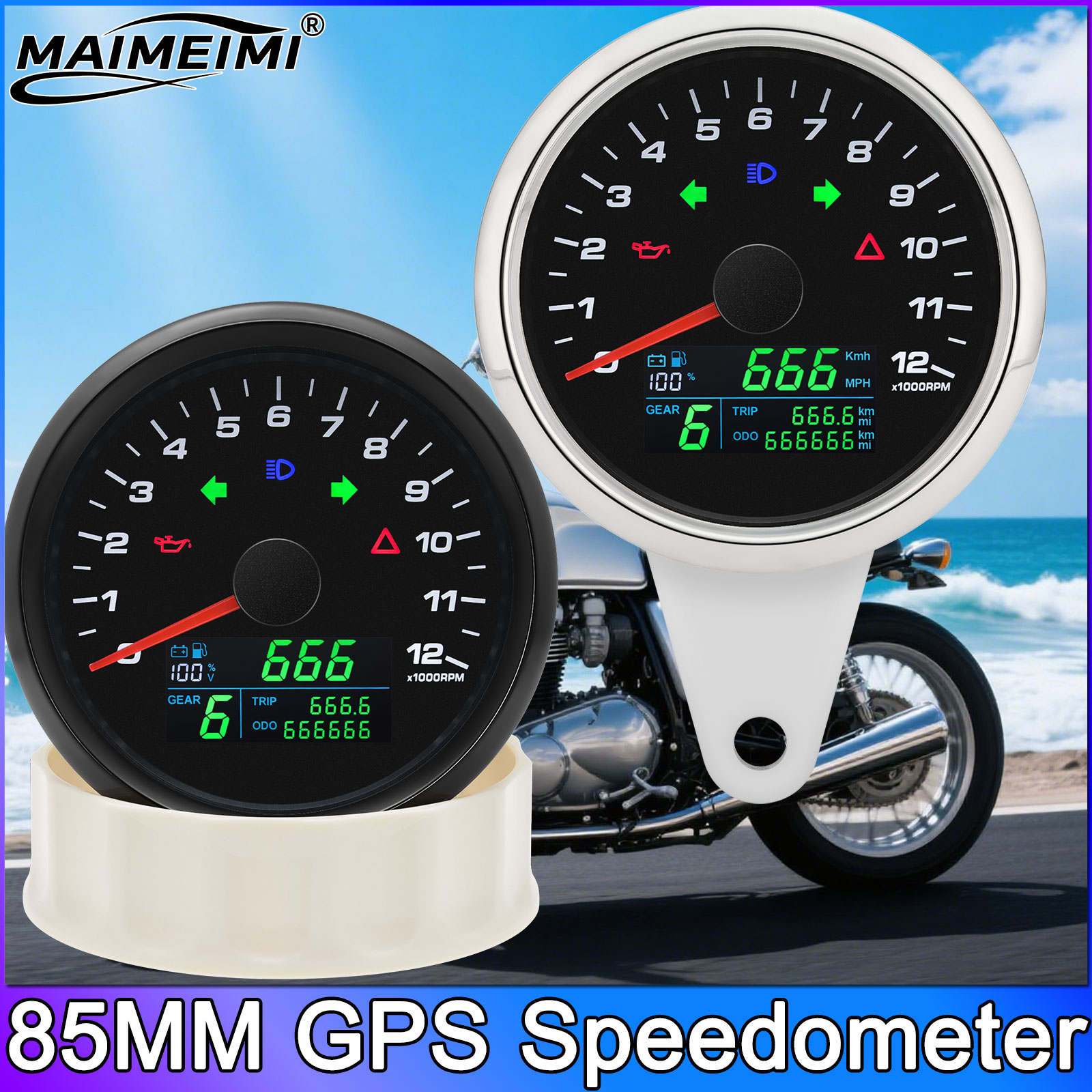 Motorcycle Gear Levels - 6 in 1 0-12000RPM Tachometer 85mm