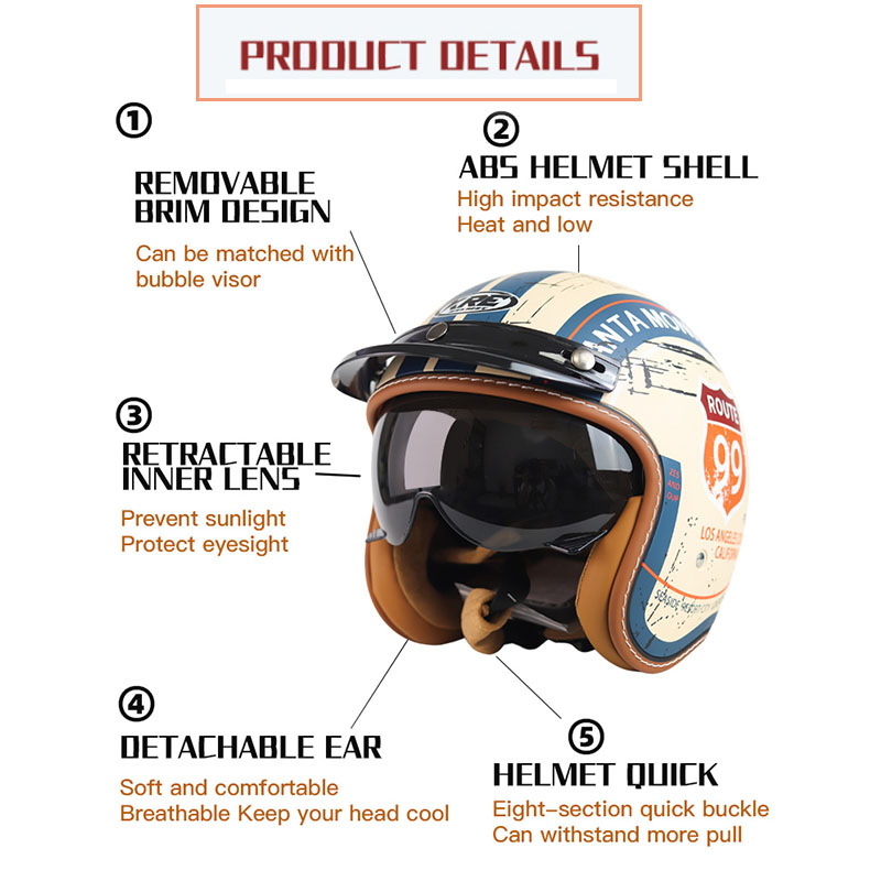 Adult Motorcycle Helmet Vintag - Motorcycle Gear Store のレビューと価格