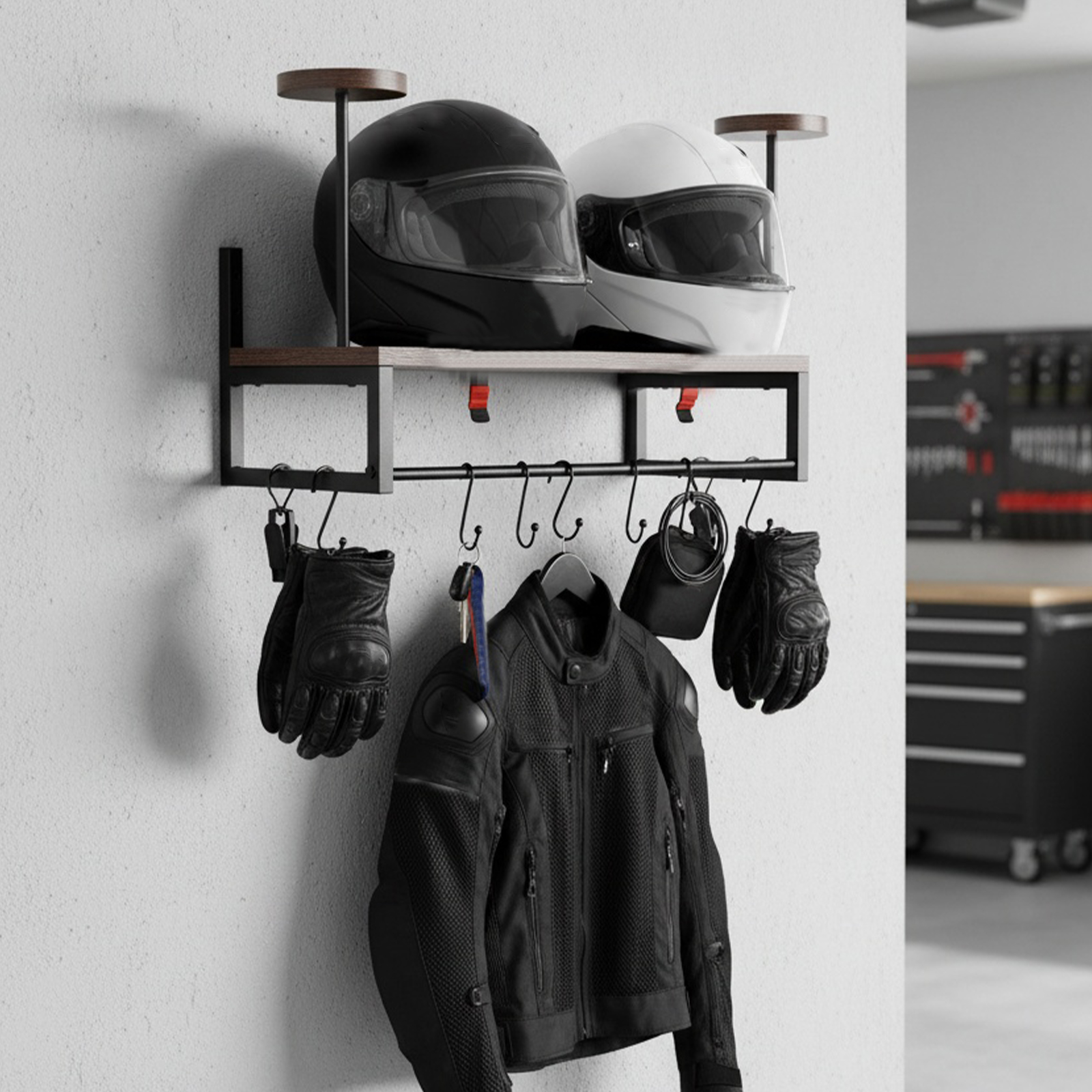 Wooden Motorcycle Helmet Holde - Motorcycle Gear Hanger のレビューと価格